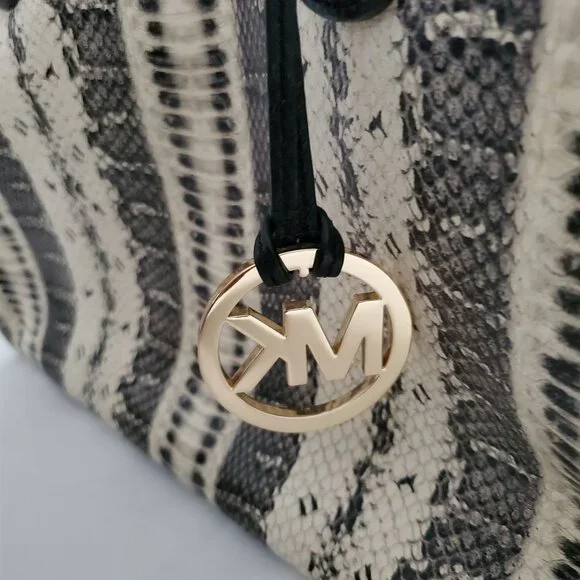 Michael Michael Kors SELMA Black/White Snake Print Leather Tote Bucket Handbag - Picture 6 of 15